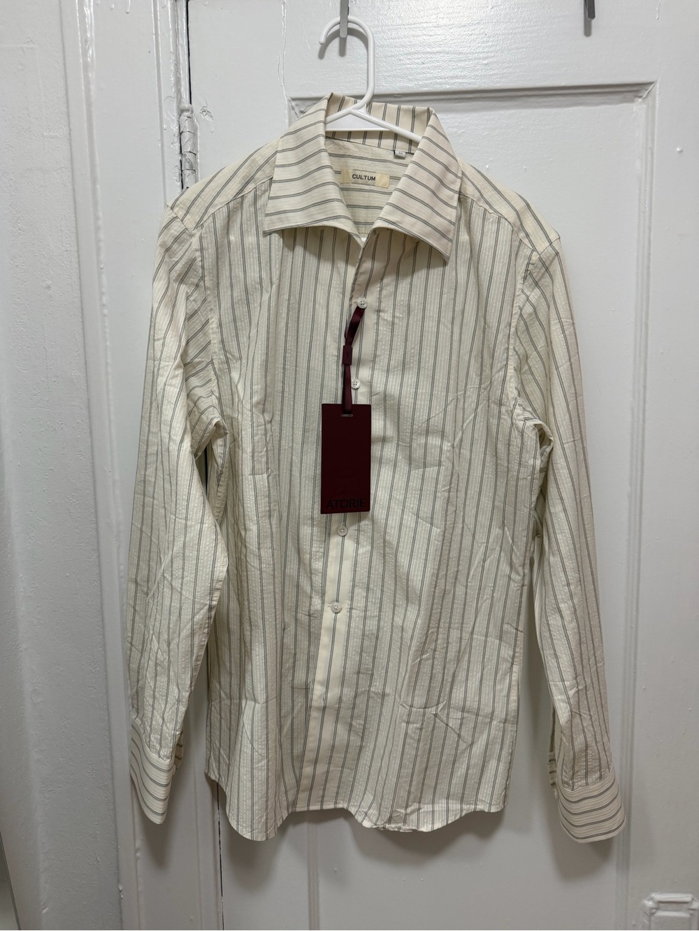 Men's Cream Striped Button-Down Shirt
